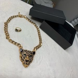 Gold necklace with ring set